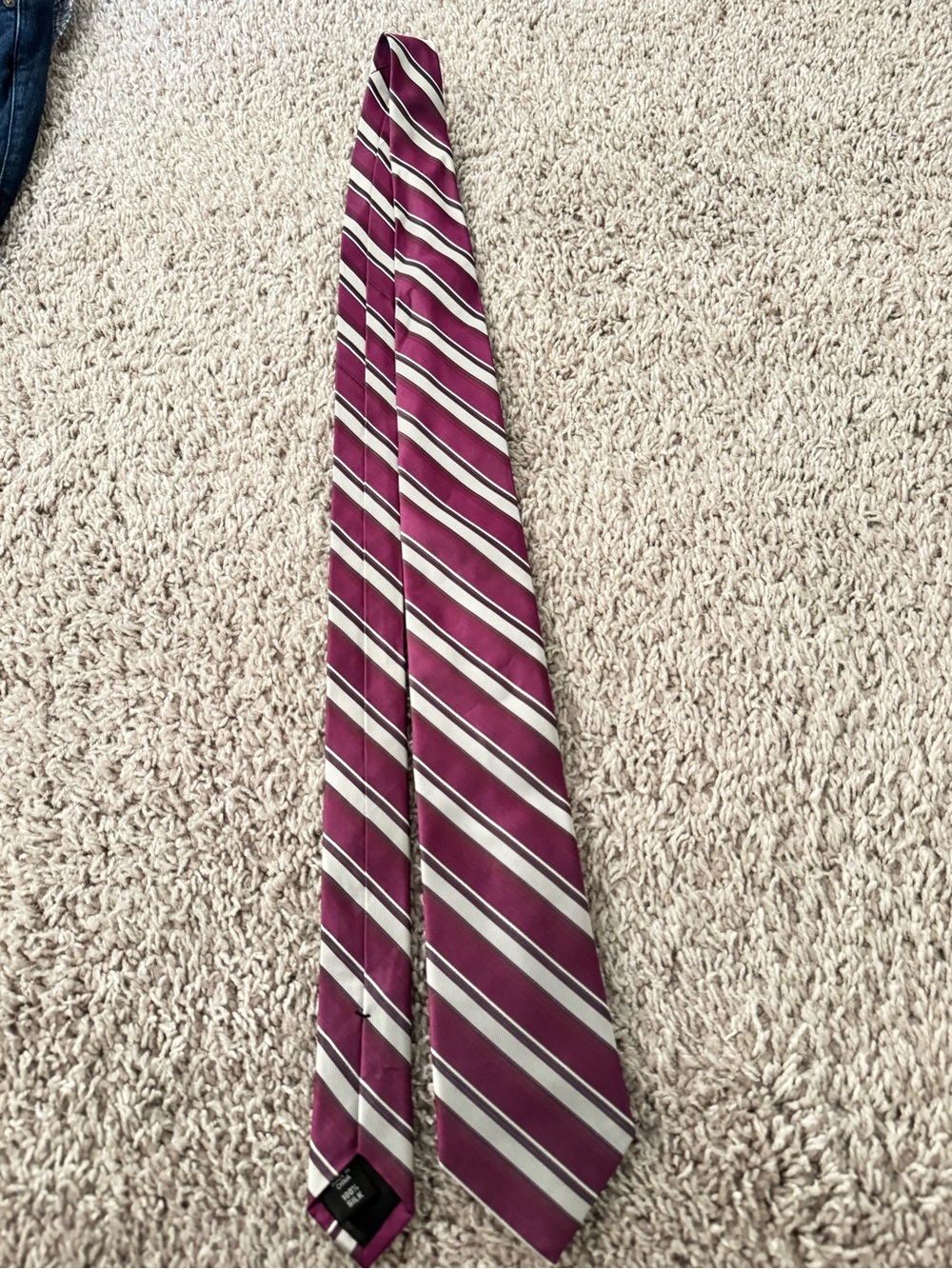 Calvin Klein Burgundy and Silver Striped Men's Tie